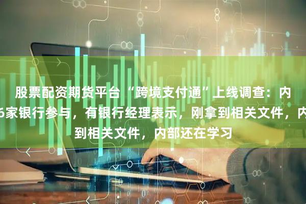 股票配资期货平台 “跨境支付通”上线调查：内地香港各有6家银行参与，有银行经理表示，刚拿到相关文件，内部还在学习